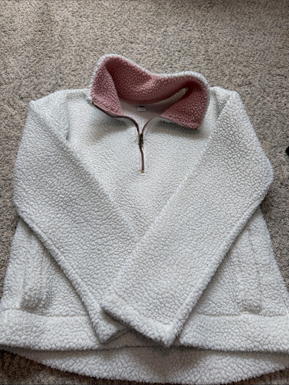 Old Navy White Sherpa Pullover with Pink Lining